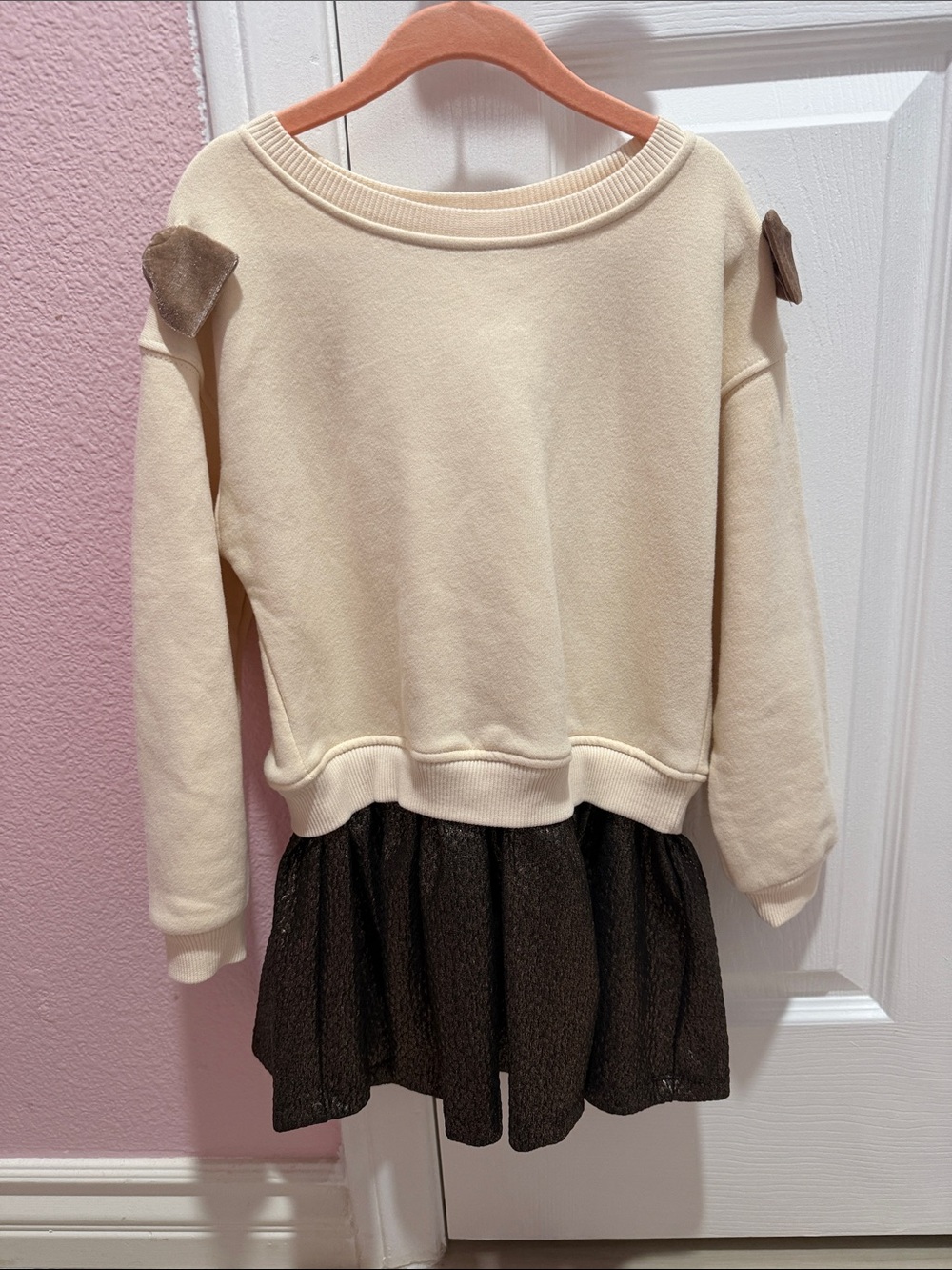 Zara Cream Pullover Top with Brown Skirt Detail
